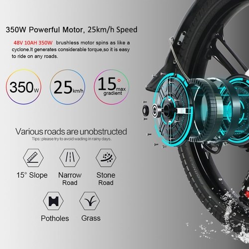 Samebike 20LVXD30-II Ebike 20 Inch 350W Brushless Gear Motor Folding Electric Bike Max 80km Range with Rechargeable Phone Holder Rear Rack 