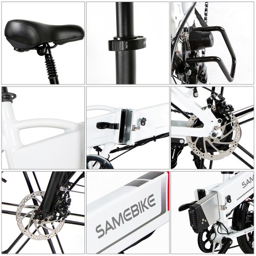 Samebike 20LVXD30-II Ebike 20 Inch 350W Brushless Gear Motor Folding Electric Bike Max 80km Range with Rechargeable Phone Holder Rear Rack 