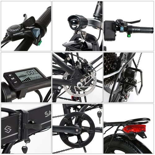 Samebike 20LVXD30-II Ebike 20 Inch 350W Brushless Gear Motor Folding Electric Bike Max 80km Range with Rechargeable Phone Holder Rear Rack 