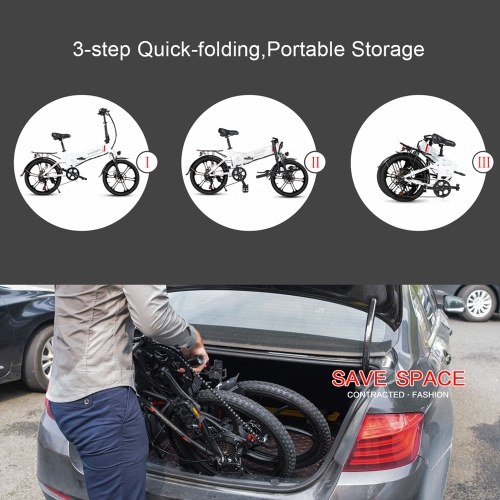 Samebike 20LVXD30-II Ebike 20 Inch 350W Brushless Gear Motor Folding Electric Bike Max 80km Range with Rechargeable Phone Holder Rear Rack 