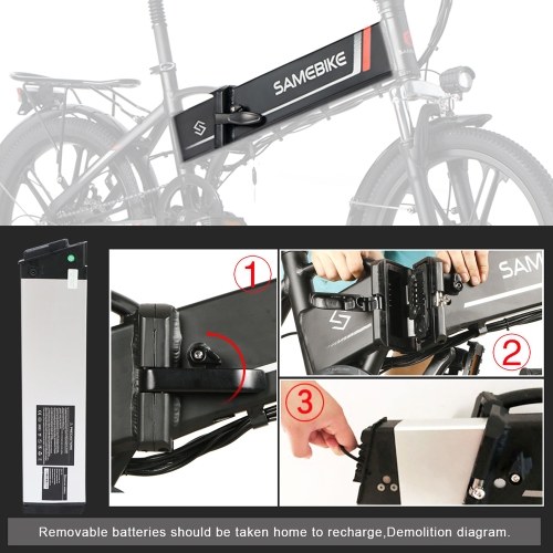 Samebike 20LVXD30-II Ebike 20 Inch 350W Brushless Gear Motor Folding Electric Bike Max 80km Range with Rechargeable Phone Holder Rear Rack 