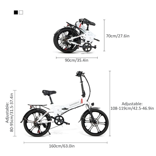 Samebike 20LVXD30-II Ebike 20 Inch 350W Brushless Gear Motor Folding Electric Bike Max 80km Range with Rechargeable Phone Holder Rear Rack 