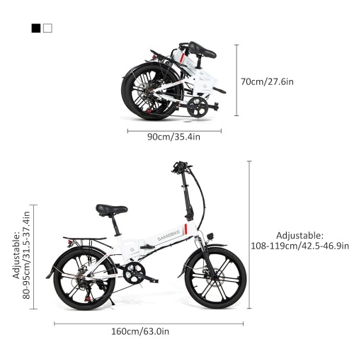 Samebike 20LVXD30-II Ebike 20 Inch 350W Brushless Gear Motor Folding Electric Bike Max 80km Range with Rechargeable Phone Holder Rear Rack