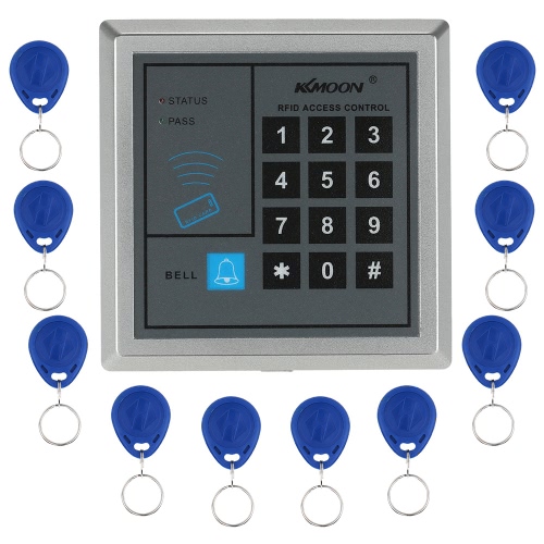 KKmoon® DC12V 125kHz Tür Eintrag Access Control System mit Zutrittsleser + 60KG Elektro-Magnet-Verschluss + Stromversorgung + Push Button + 4 * Fernbedienung + 10 * RFID-Karte