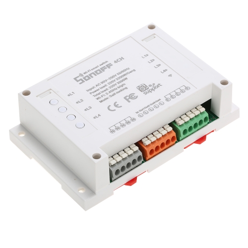 

SONOFF 4CH ITEAD 4 канала Din Rail Mounting WiFI Switch Универсальный беспроводной интеллектуальный коммутатор работает с Amazon A