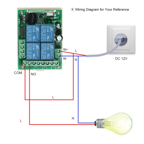 433Mhz DC 12V 4CH Universal Relay Wireless RF Remote Control Switch Receiver Module and 1PCS 4 Key RF 433 Mhz Transmitter Fixed Code (2262 Chip) Remote Controls Smart Home Automation