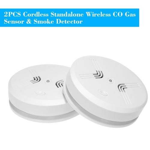 2PCS Cordless Standalone Wireless CO Gas Sensor & Smoke Detector Fire Alarm