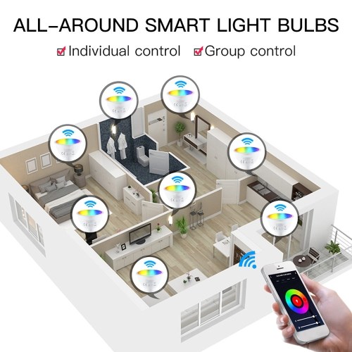 

Wi-Fi Smart Bulb LED 5W 90-265V 2800K-6200K+RGB GU10 Dimmable Light Phone APP Remote Control Совместимость с Alexa Google Home для голосового управления, 1 упаковка