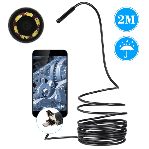 6 LED Waterproof 2 in 1 Android and PC USB Endoscope Borescope CCTV Inspection Wire Camera 2 M