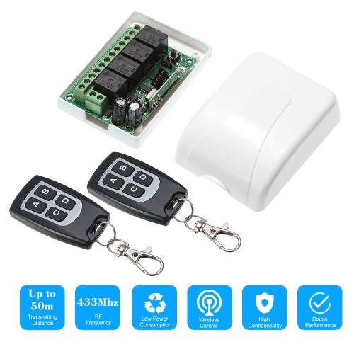 

Wireless Remote Control Switch Receiver Module and 2PCS 4 Key RF 433 Mhz Transmitter Remote Controls