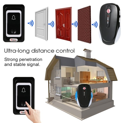 

Wireless Ding Dong Door Bell Long Range Strong Penetration 28 Ringtones 3 Levels Volumes Optional Doorbell 1 Transmitter+2 Receiver,Black