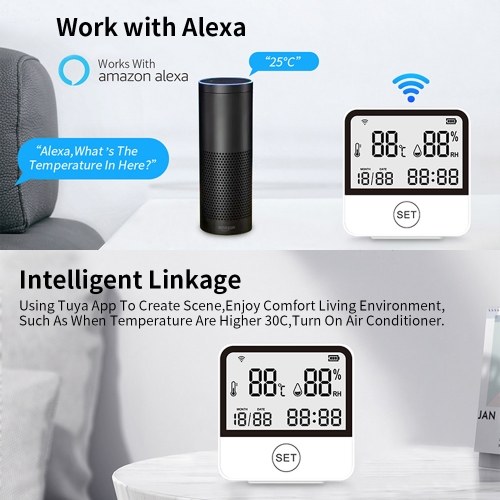 WiFi Temperature Humidity Monitor Smart Temperature & Humidity Sensor Meter with LCD Screen Digital Indoor Hygrometer Thermometer 