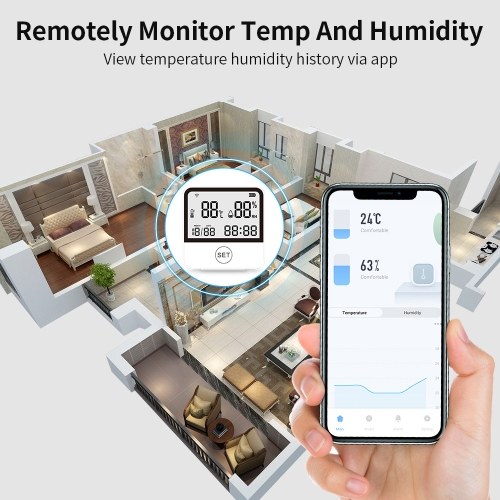 WiFi Temperature Humidity Monitor Smart Temperature & Humidity Sensor Meter with LCD Screen Digital Indoor Hygrometer Thermometer 