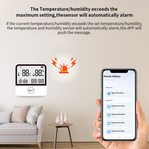 WiFi Temperature Humidity Monitor Smart Temperature & Humidity Sensor Meter with LCD Screen Digital Indoor Hygrometer Thermometer 