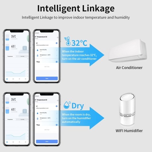 WiFi Temperature Humidity Monitor Smart Temperature & Humidity Sensor Meter with LCD Screen Digital Indoor Hygrometer Thermometer 