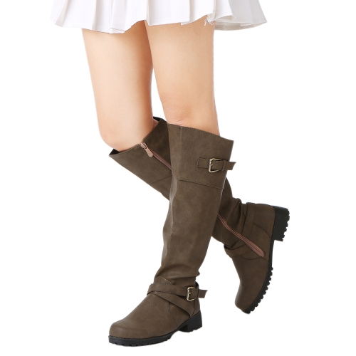 

Women Round Toe Mid Calf Matte Leather Boots