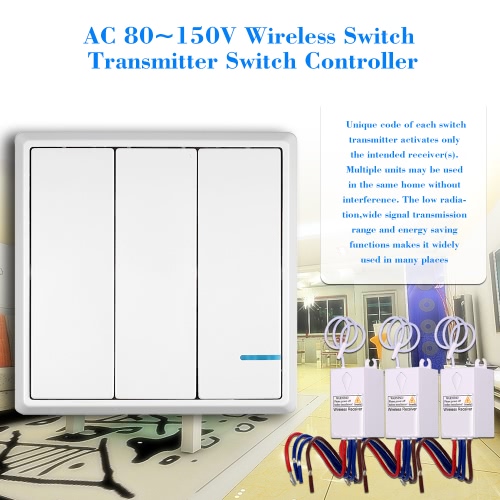 

AC 80~150V Wireless Switch Transmitter Switch Receiver Controller No Wiring Remote Control Waterproof House Lighting & Appliances