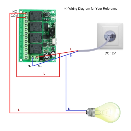 

433Mhz DC 12V 4CH Wireless Remote Control Switch