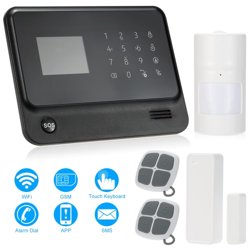 Système de sécurité 433MHz WIFI + GSM sans fil LCD Système d'alarme affichage tactile Support clavier Android / IOS Téléphone APP Contrôle SIM Card Accueil Maison