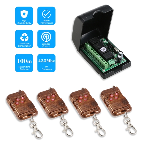 Smart Home 433Mhz RF 4CH Wireless Remote Control Switch +4*Remote Control 1527
