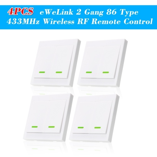 4PCS eWeLink Push Button Wall Light Switch Remote Controller 2 Gang 86 Type ON/Off Switch Panel 433MHz Wireless RF Remote Control Transmitter with Stickers Free Position Flexible For Home Living Room Bedroom