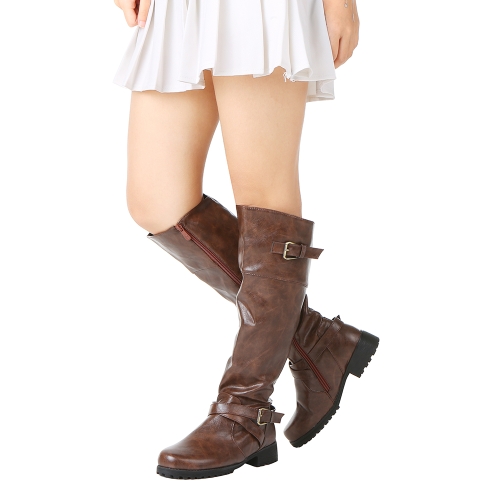 

Women Round Toe Mid Calf Matte Leather Boots