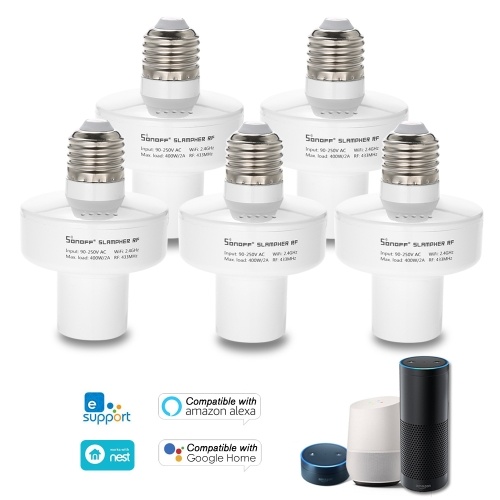 5PCS SONOFF  Slampher ITEAD WiFi Smart Light Bulb Holder 433MHz RF E27 Wireless Lamp Holder Works with Amazon Alexa & for Google Home/Nest