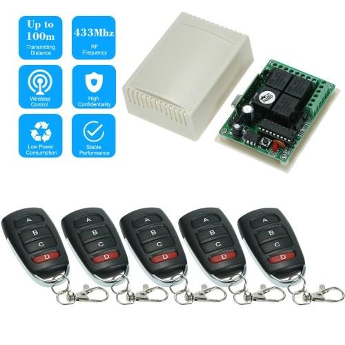 

Wireless Remote Control Switch Receiver Module and 5PCS 4 Key RF 433 Mhz Transmitter Remote Controls