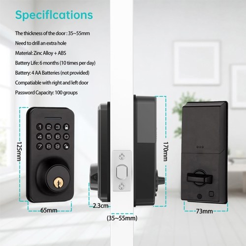 WAFU Smart Door Lock 4 Unlocked Ways tuya BT Connection APP Unlock Password Unlocking for Homes Apartments 