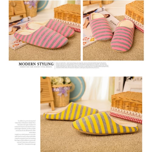 

New Men and Women Striped Soft Bottom Cotton Slippers Home Indoor Wood Floor Silent Non-slip Slippers