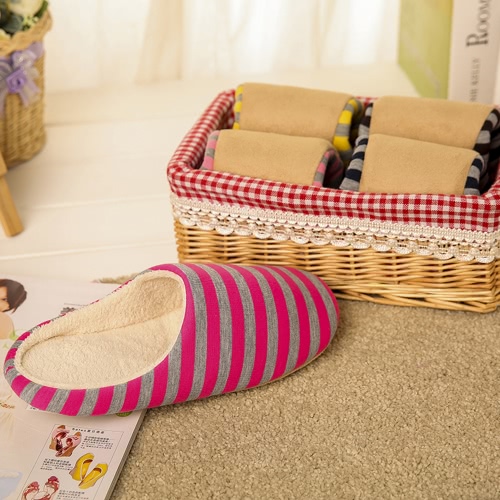 

New Men and Women Striped Soft Bottom Cotton Slippers Home Indoor Wood Floor Silent Non-slip Slippers