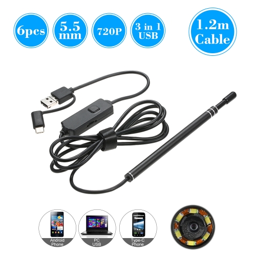 

3 in 1 USB Type-C Endoscope 6 LED 5.5MM Lens Inspection Endoscope