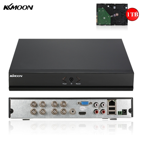 

KKmoon 8CH Channel Full 960H/D1 DVR HVR NVR HD P2P Cloud Network Onvif Digital Video Recorder + 1TB Hard Disk support Plug and Play Android/iOS APP Free CMS Browser View Motion Detection Email Alarm PTZ for CCTV Security Camera Surveillance System