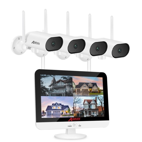 

3MP Wireless Security Camera System with 13inch Screen Monitor, 4CH NVR+4Pcs 3MP HD WiFi Surveillance Cameras with Night Vision, IP66 Waterproof, Motion Detection, Built-in Microphone,No Hard Drive