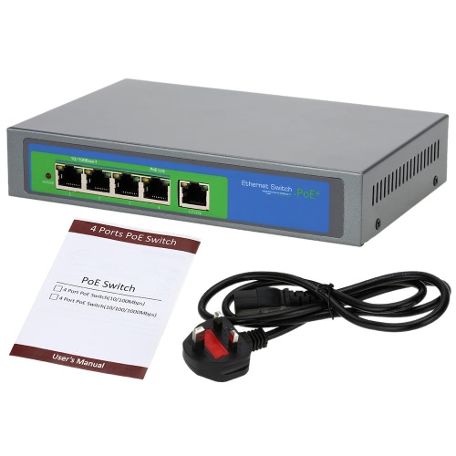 

4 Port 100Mbps IEEE802.3at POE Switch/Injector Power over Ethernet for IP Camera VoIP Phone AP devices 104POE-M-AT