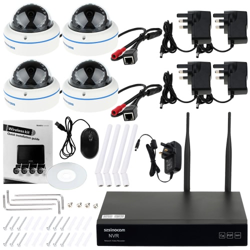 

szsinocam 4CH Channel WiFi NVR Network Video Recorder + 4pcs HD 960P Wireless WiFi Weatherproof Outdoor Doom IP Camera support Plug and Play HD P2P Cloud IR Night Vision Android/iOS Phone/Pad APP Motion Detection Email Alert for CCTV Security Surveillance