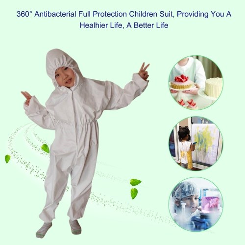 

Coverall Antibacterial Disposable Children Kids Protective Isolation Suit Integrated Hood Flexible Elastic Sleeves Pants Design for Woodshop Food Processing Cleaning Daily Use L Size