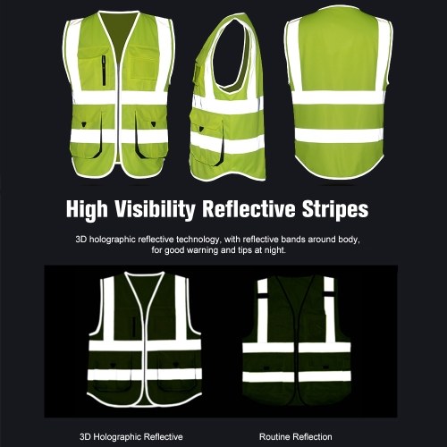 

SFVest High Visibility Reflective Safety Vest Reflective Vest Multi Pockets Workwear Security Working Clothes Day Night Motorcycle Cycling Warning Safety Waistcoat