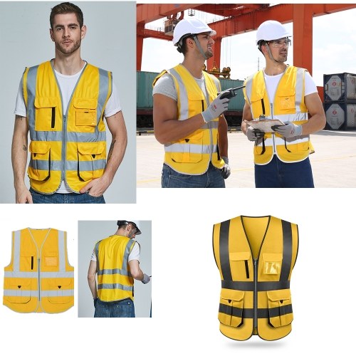 

SFVest High Visibility Reflective Safety Vest Reflective Vest Multi Pockets Workwear Security Working Clothes Day Night Motorcycle Cycling Warning Safety Waistcoat