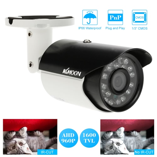

KKmoon® AHD 960P 1600TVL Megapixels CCTV Security Surveillance Outdoor Indoor Bullet Camera support weatherproof IR-CUT Filter Night View Plug and Play 24 LEDs