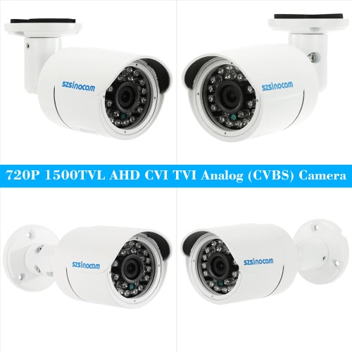 

szsinocam 1500TVL 720P AHD CVI TVI Analog (CVBS) Bullet CCTV Camera OSD Menu 1.0MP 24 IR LEDs 1/4’’ CMOS IR-CUT Night Vision Waterproof Home Security NTSC System