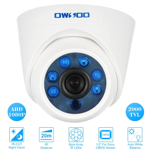 

OWSOO 2000TVL 1080P AHD Dome Surveillance Camera 2.0MP 3.6mm 1/3’’ for Sony CMOS Sensor 6 Array IR LEDS Night Vision IR-CUT Indoor CCTV Security NTSC System