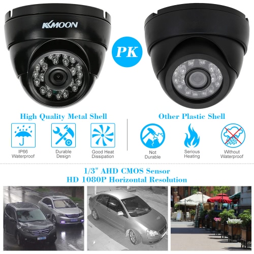 

KKmoon 1080P 2.0MP AHD Dome Surveillance Camera 3.6mm 1/3’’ CMOS 24 IR Lamps Night Vision IR-CUT Waterproof Indoor Outdoor CCTV Security PAL System