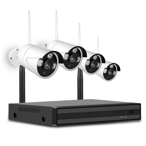 4CH NVR + 4 pcs720P Cameras Kit Night Vision IP Camera Security and Surveillance System Support Remote Control  EU Plug