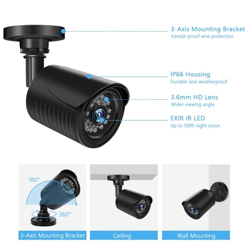 

Home Security Camera System 8Channel H.264 Security Digital Video Recorder + 4pcs Surveillance Cameras Support Motion Detection Night Vision Support HDD up to 4TB（HDD Not Included） EU Plug