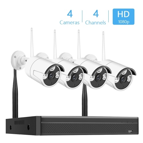 Kit NVR Enregistreur vidéo réseau sans fil 4 canaux + 4pcs 2.0MP 1080P Caméras IP Supporte le contrôle à distance AU Plug