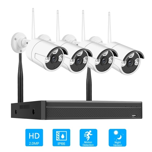 

Wireless NVR Kit 4Channel Network Video Recorder + 4pcs 2.0MP 1080P IP Cameras Support Remote Control US Plug