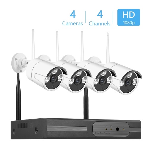 Drahtloser P2P-NVR-Kit 4-Kanal-Netzwerk-Videorecorder + 4 wasserdichte 2.0MP-Bullet-IP-Kameras mit Nachtsichtunterstützung Mehrere Aufnahme- und Wiedergabemodi AU-Stecker