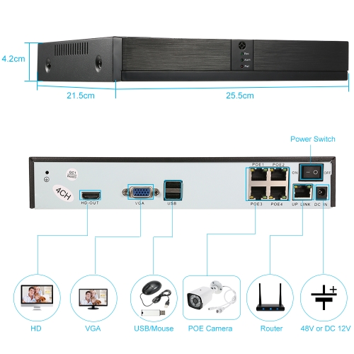 

4CH Channel Full HD 1080P POE NVR Network Video Recorder