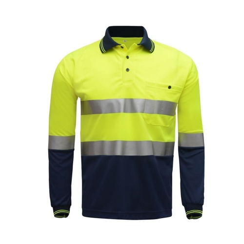 SFVest Safety Reflective Shirt High Visible Long Sleeve Pocket T-Shirt 2” Silver Reflective Tapes Men's Moisture Wicking Safety Polo Shirt Working Clothes